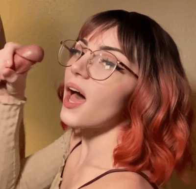 cum shot to her face and glasses