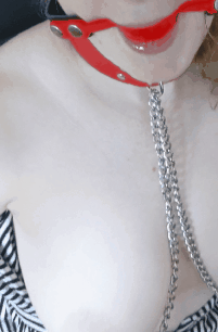 Collared whore, ball ball-gagged and huge pallid boobs pinched