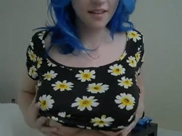 Blue-haired girl with thick boobs
