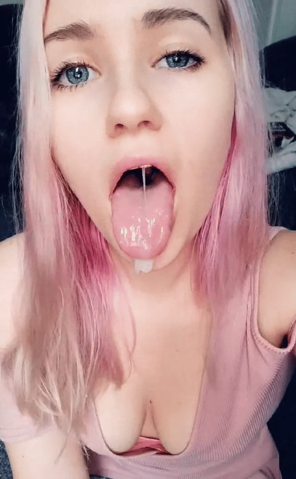 pinkish haired whore spitting for dick...