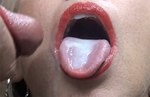 Close up jizz on tongue