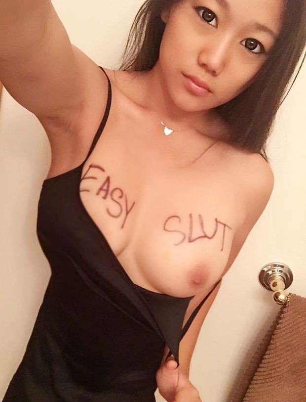 chinese handsome writing obedient goodgirl bodywriting message whore slut submissive boobsout inexperienced selfie thin
