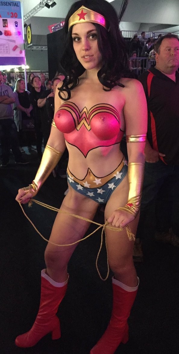 Wonder girl figure paint costume have fun in public